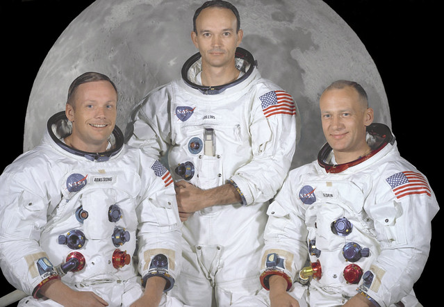 Tripulación del Apolo 11. De izq. a dcha: Neil Armstrong, Michael Collins y Edwin Buzz Aldrin.