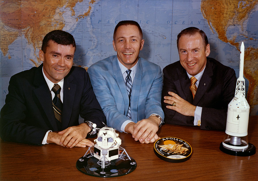 La tripulación del Apolo 13 (Izq. a dcha: Haise, Swigert y Lovell)