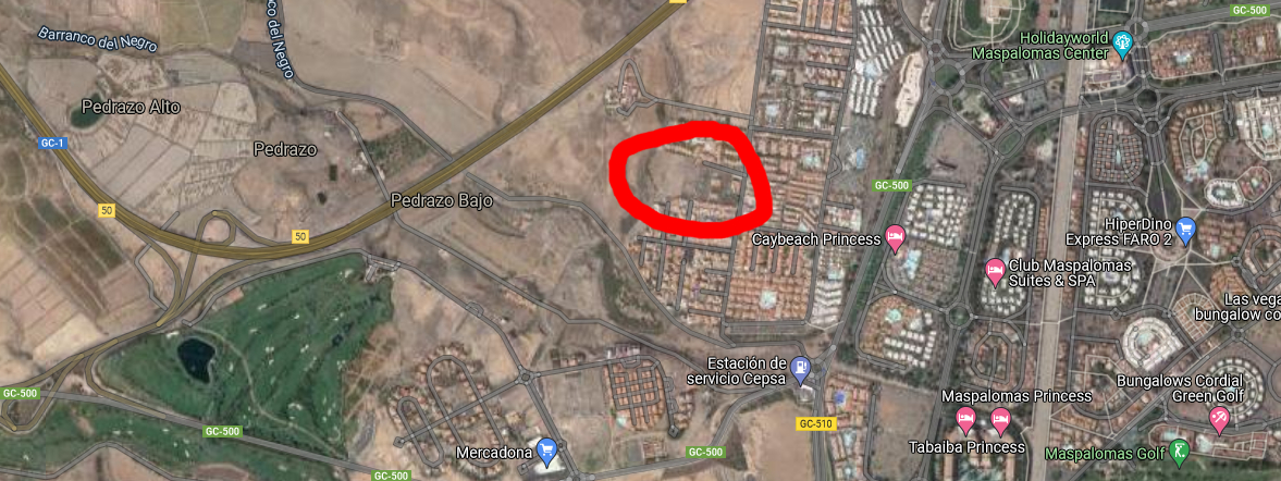 Vista aérea de la ubicación de la estación Intelsat de Telefónica enla zona de Maspalomas (Gran Canaria). Google Maps.